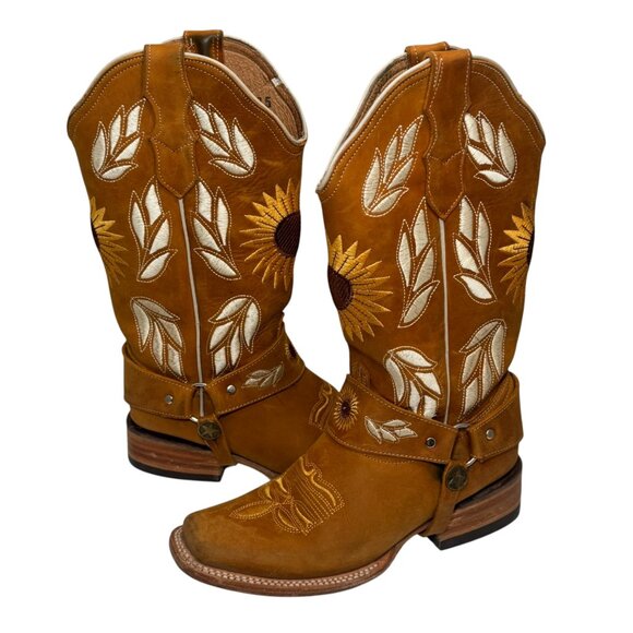 🌻 Women’s Sunflower Embroidered Cowboy Boots – Made in Mexico – Size 6.5 - Picture 2 of 9